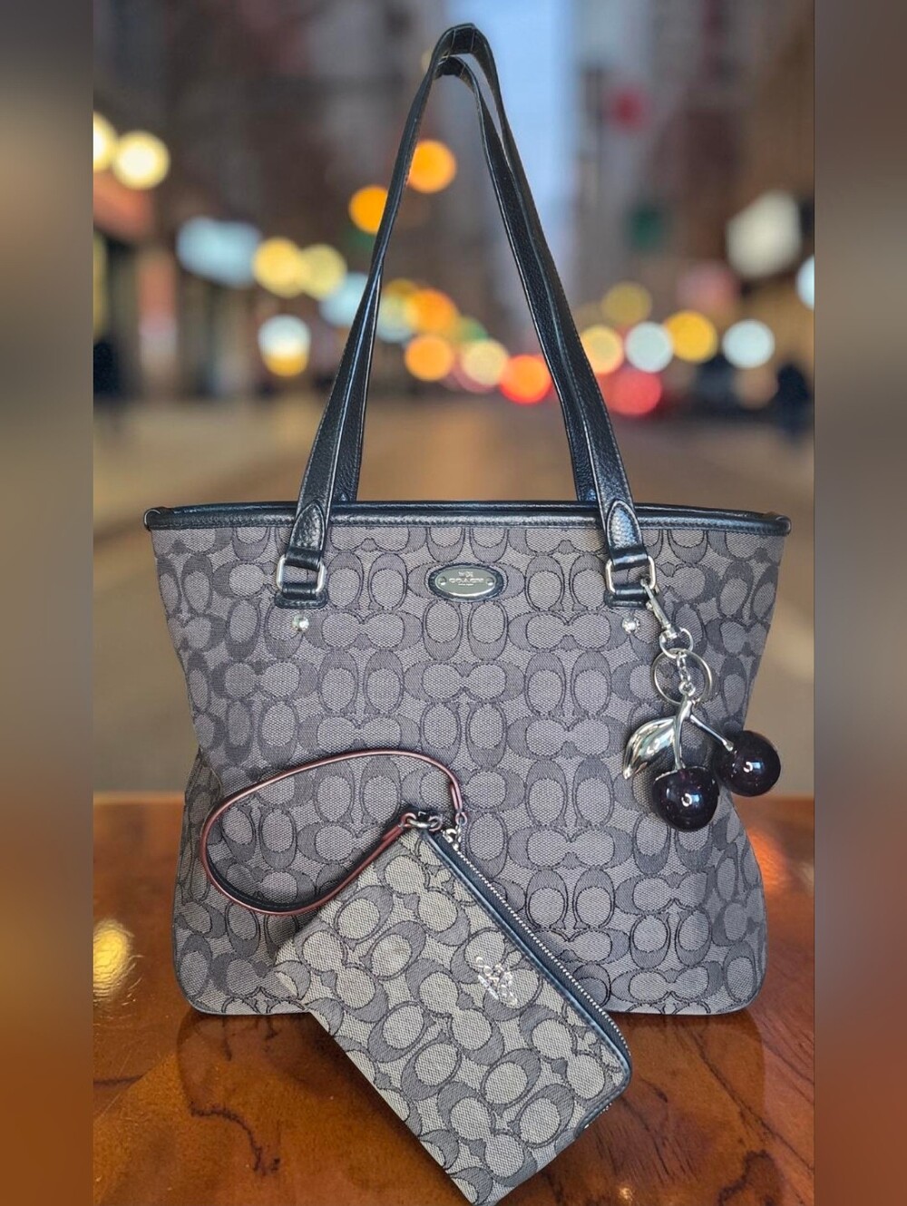Coach Outline Signature Zip Top Tote (Style F58282) & Coach Corner Zip Wristlet